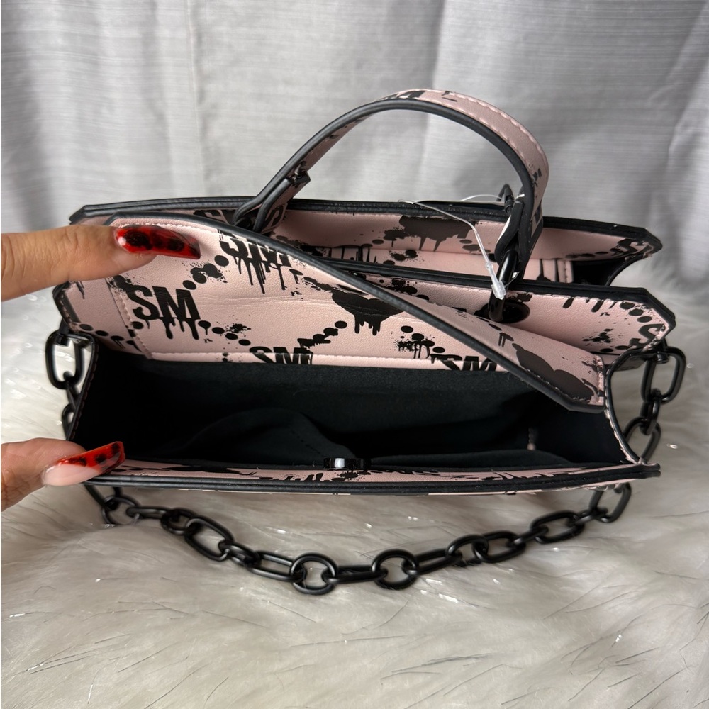 STEVE MADDEN Lilac Pink Dripping Hearts Satchel Crossbody Bag - Picture 3 of 10